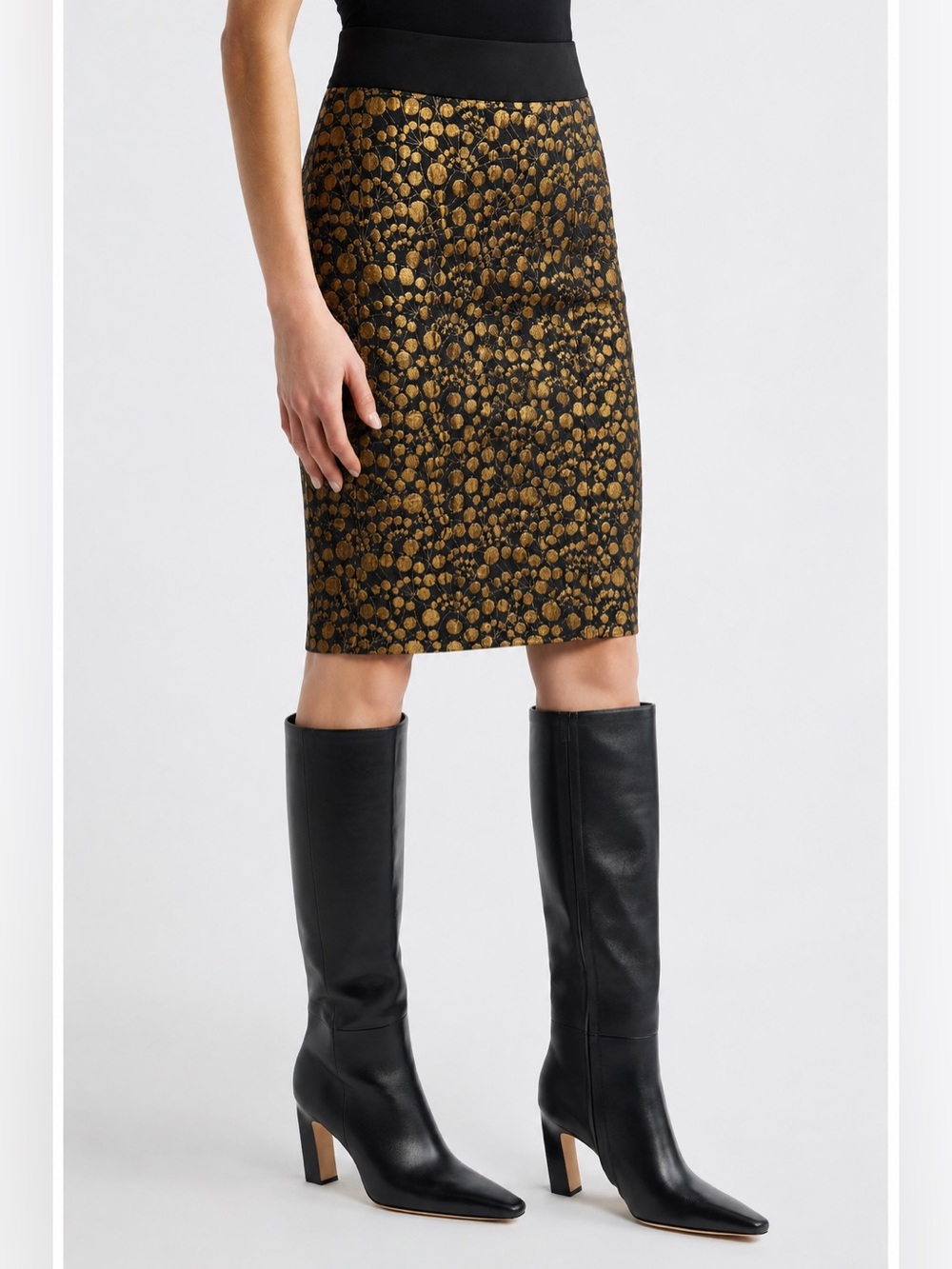 The Limited Black Gold Metallic Jacquard Lined Pencil Skirt Holiday Size 8